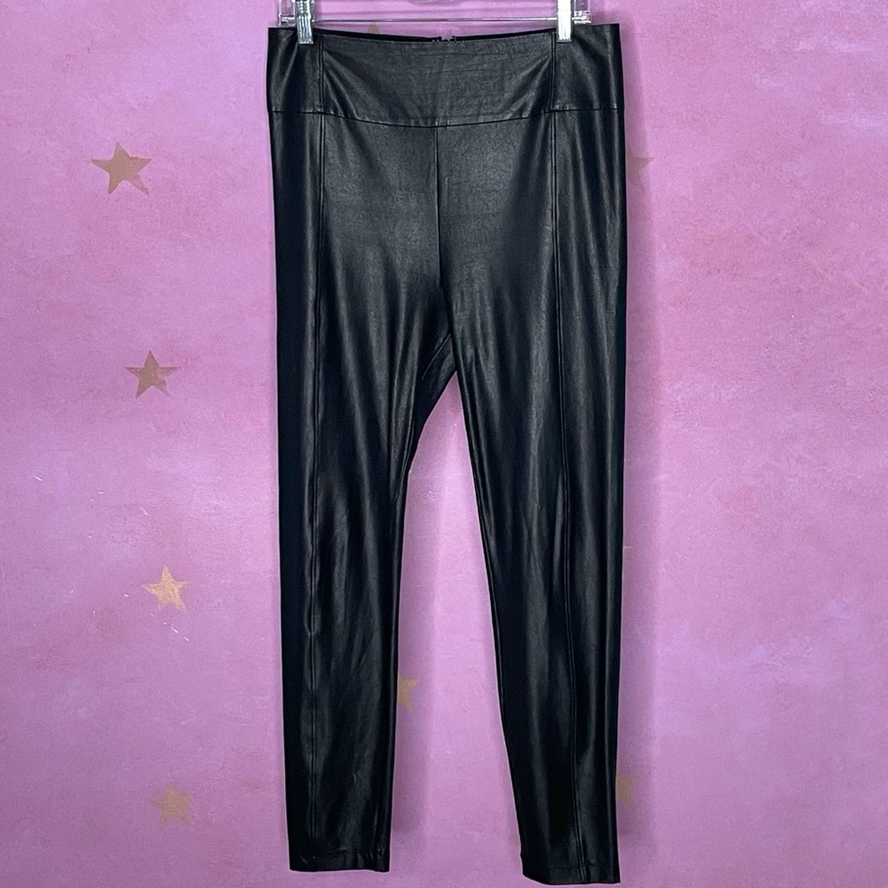 BCBGMaxazria Black Faux Leather Design Legging Pants Matte Stretch Runyon Estate